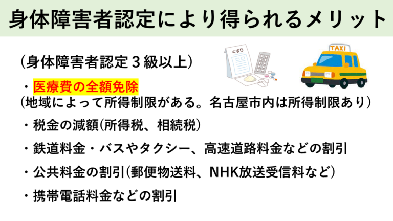 身体障害者認定により得られるメリット